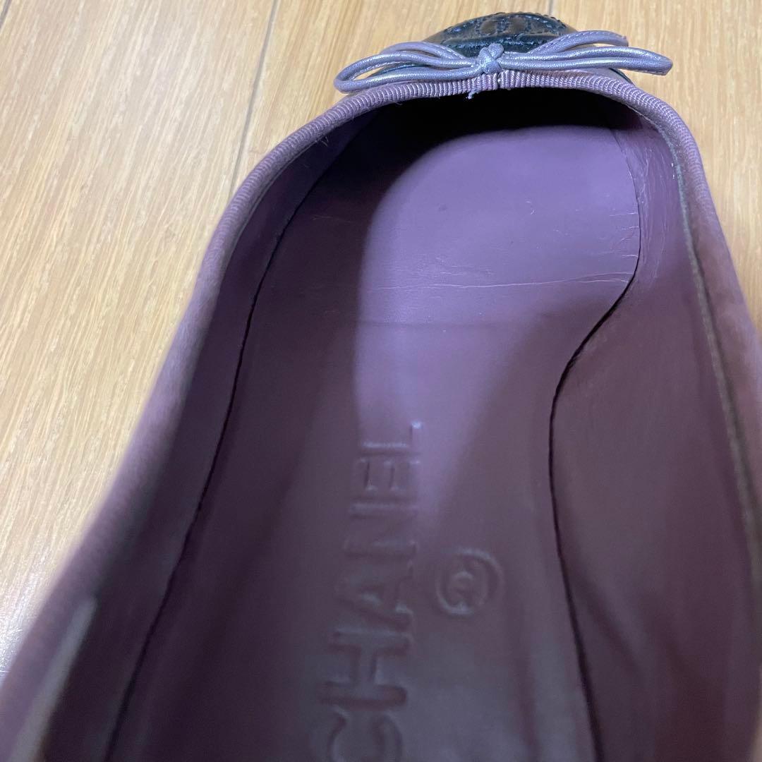 CHANEL バレリーナ バレエシューズ ココマーク リボン パープル 35