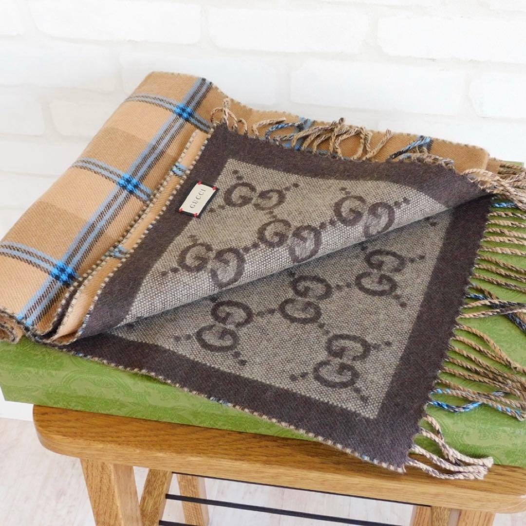 GG＆タータンチェック ウールジャカード スカーフ