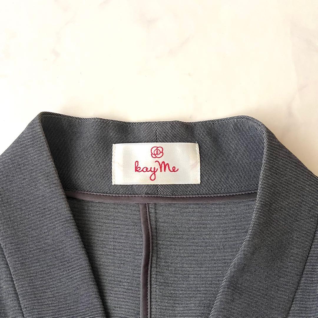 現行品 ケイミー kayme ノーカラージャケット グレー 9号 M ストレッチ