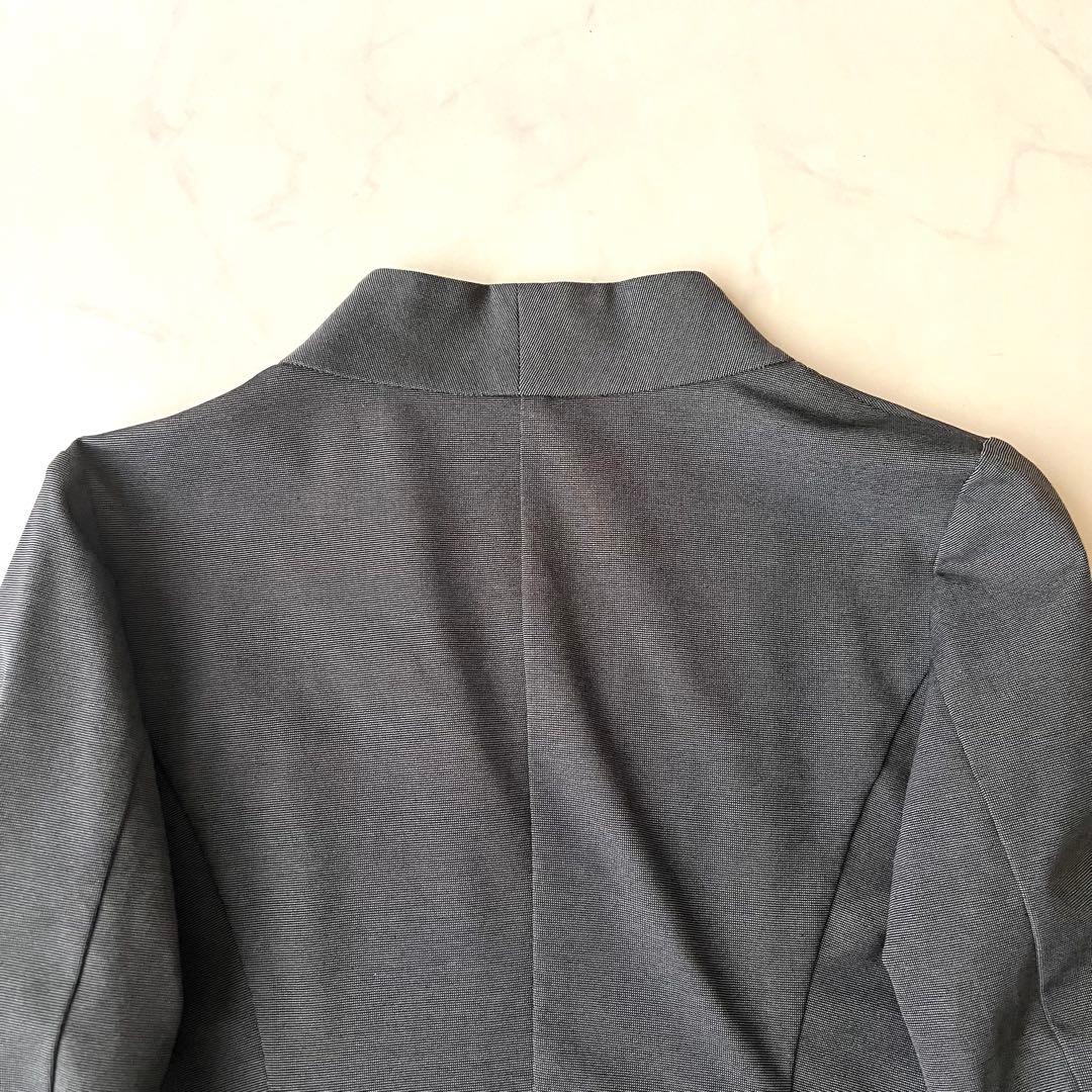 現行品 ケイミー kayme ノーカラージャケット グレー 9号 M ストレッチ