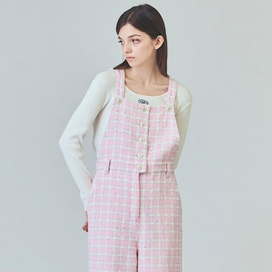 【極美品】グレースクラス サロペット ツイード チェック ピンク 36