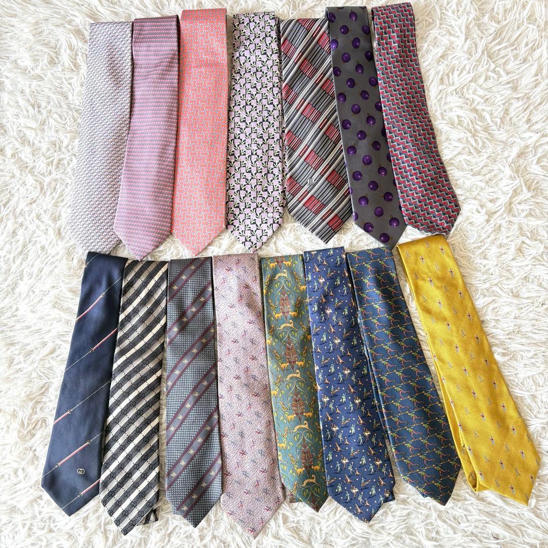 ブランドネクタイ15本セット GUCCI HERMES フェラガモ 訳あり