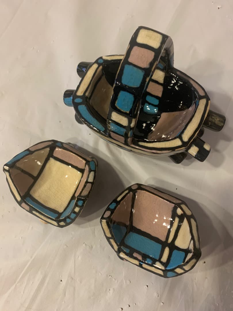 金子司　萩焼初期作品　カラフルな陶器(小物入)