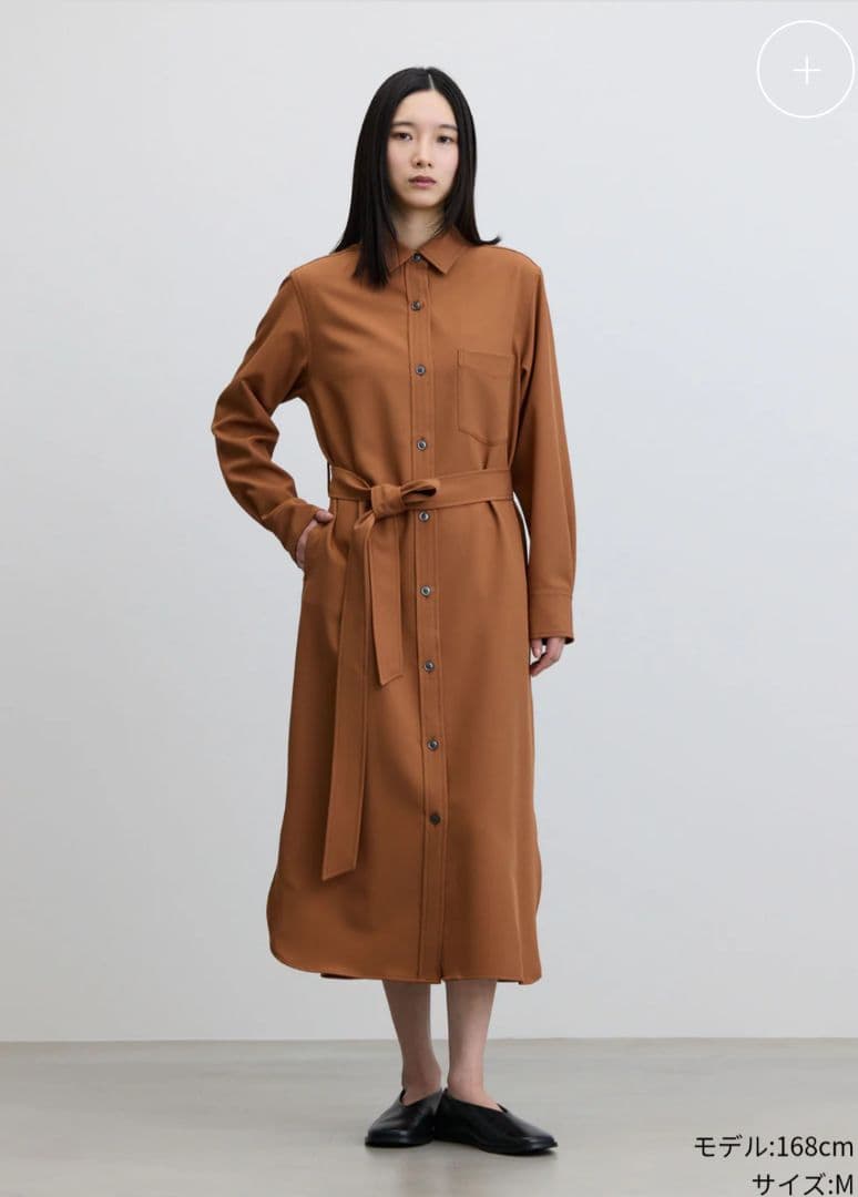 ブラウン シャツワンピース M ウエストベルト付き