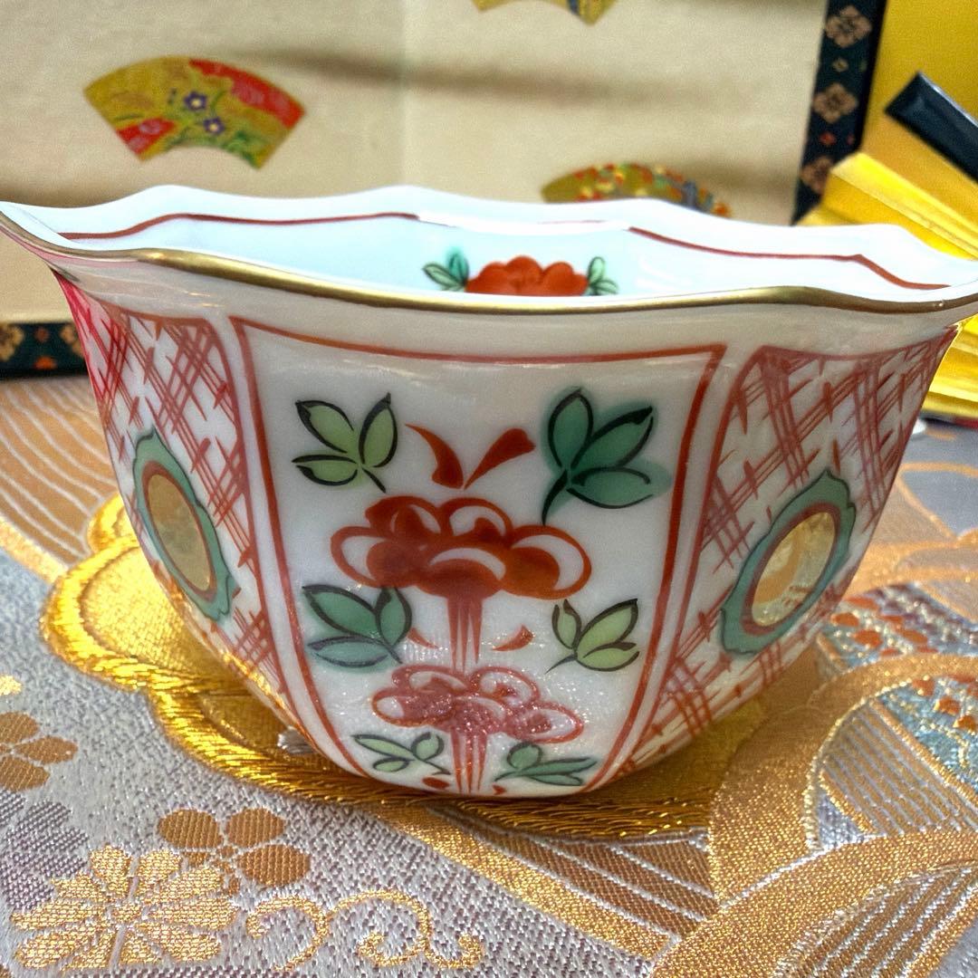 たち吉赤絵金彩八角鉢　春秋貝彩　金銀ガラス製プレート　加賀箔工芸　No.4-39