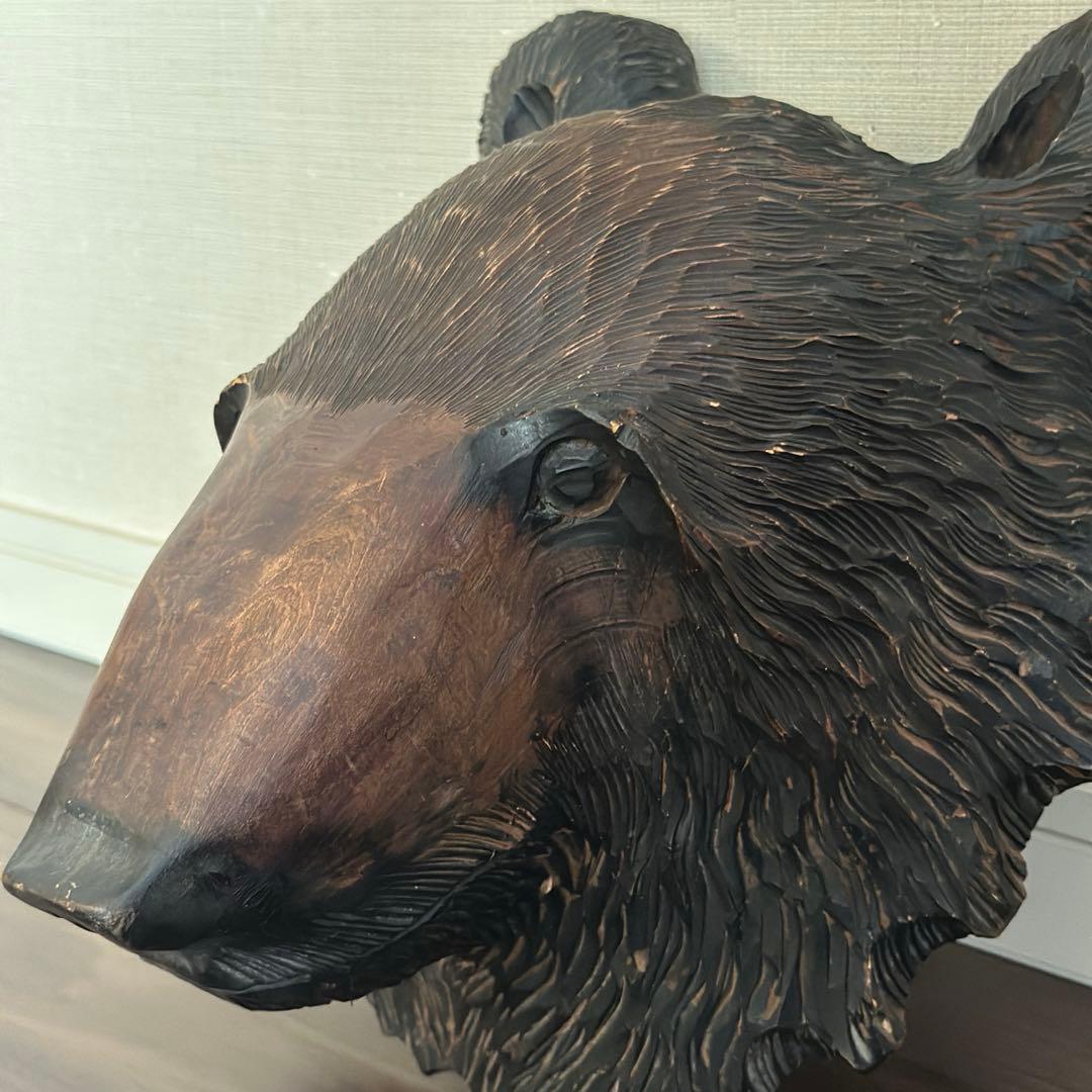 【民芸品】木彫り熊の壁掛け 北海道土産 昭和期 アンティーク風 大型