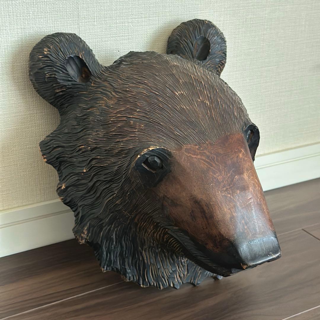 【民芸品】木彫り熊の壁掛け 北海道土産 昭和期 アンティーク風 大型