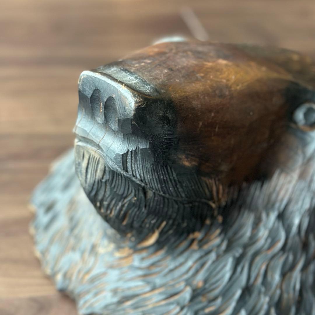 【民芸品】木彫り熊の壁掛け 北海道土産 昭和期 アンティーク風 大型