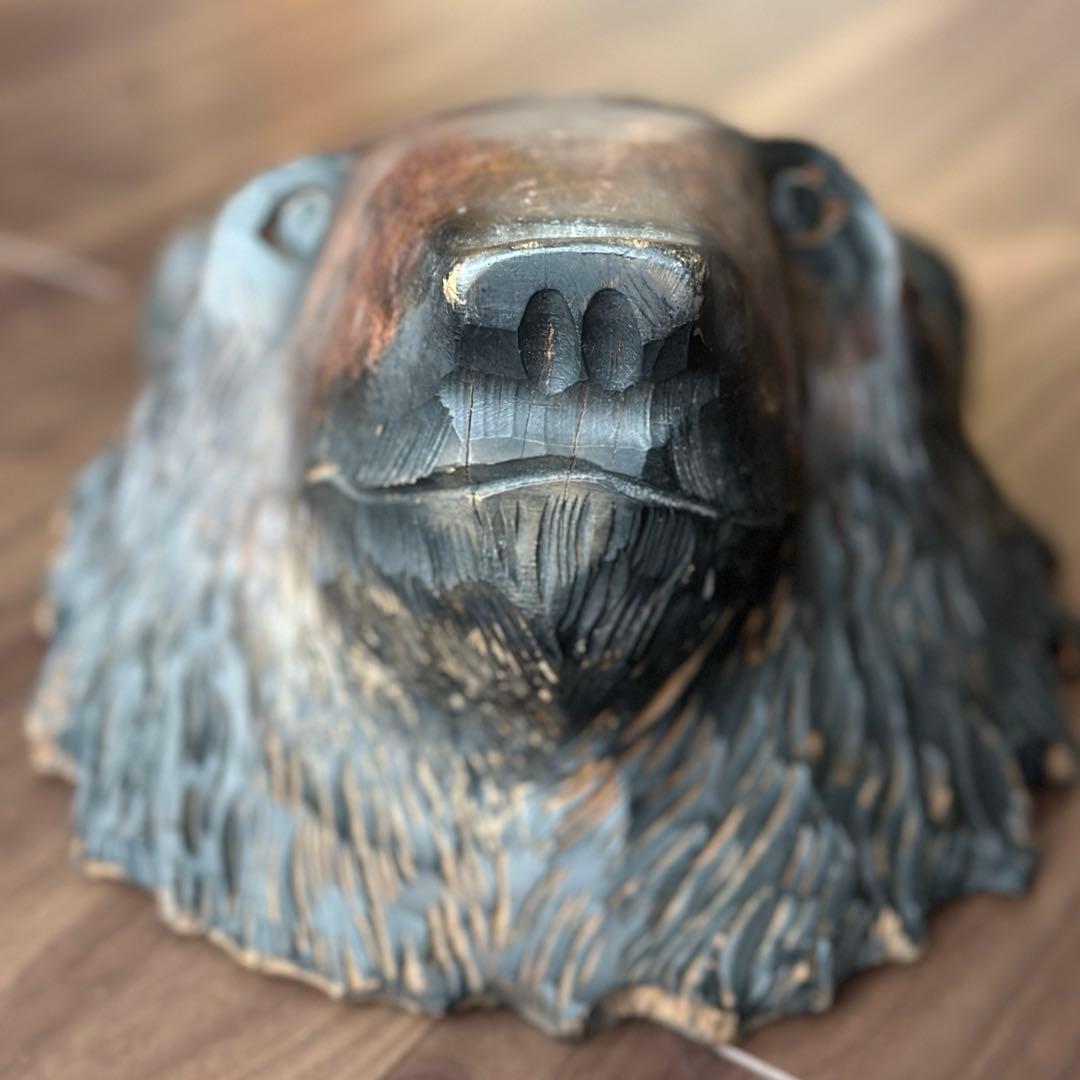 【民芸品】木彫り熊の壁掛け 北海道土産 昭和期 アンティーク風 大型