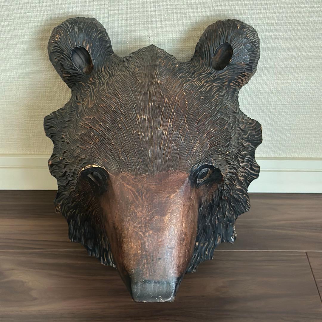 【民芸品】木彫り熊の壁掛け 北海道土産 昭和期 アンティーク風 大型