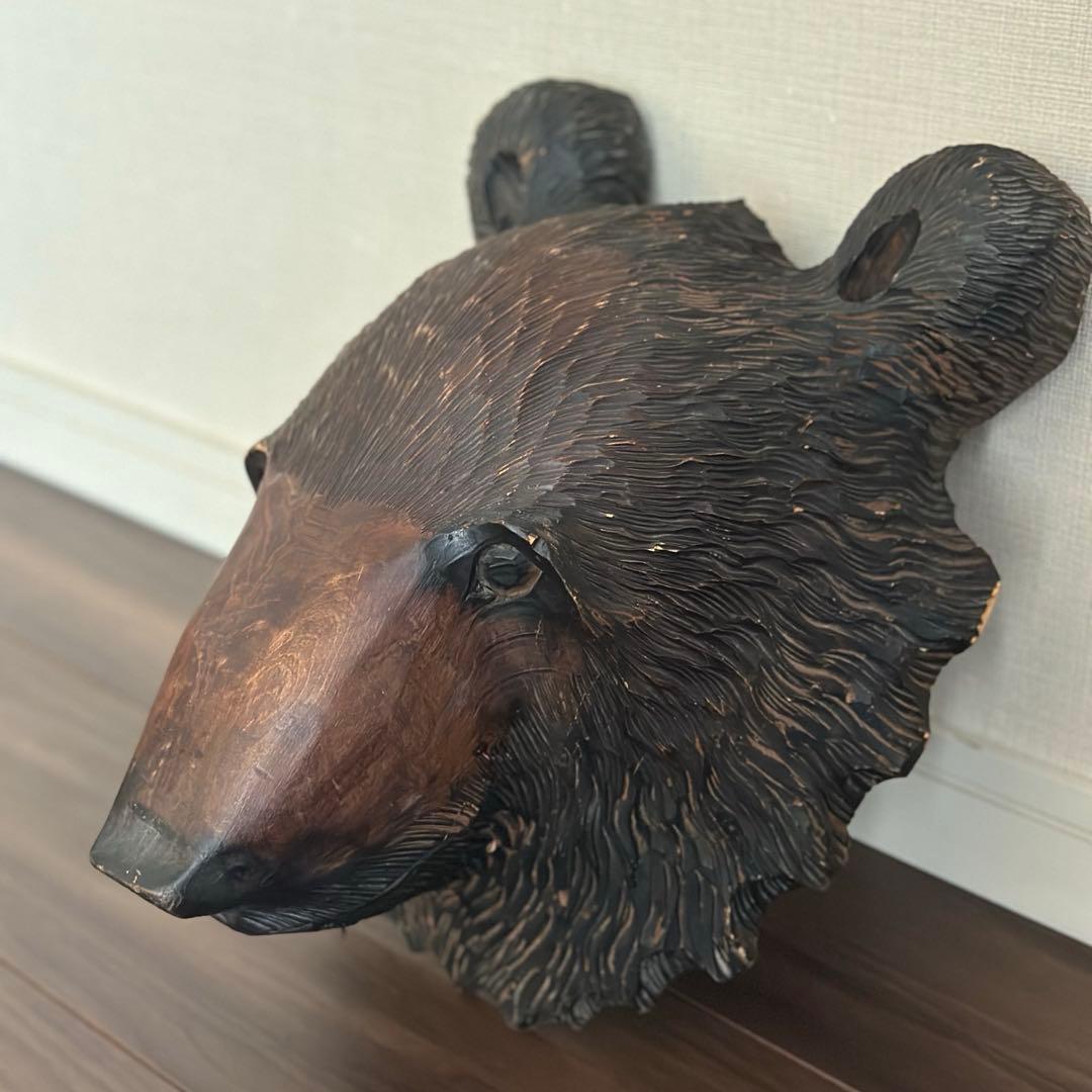 【民芸品】木彫り熊の壁掛け 北海道土産 昭和期 アンティーク風 大型
