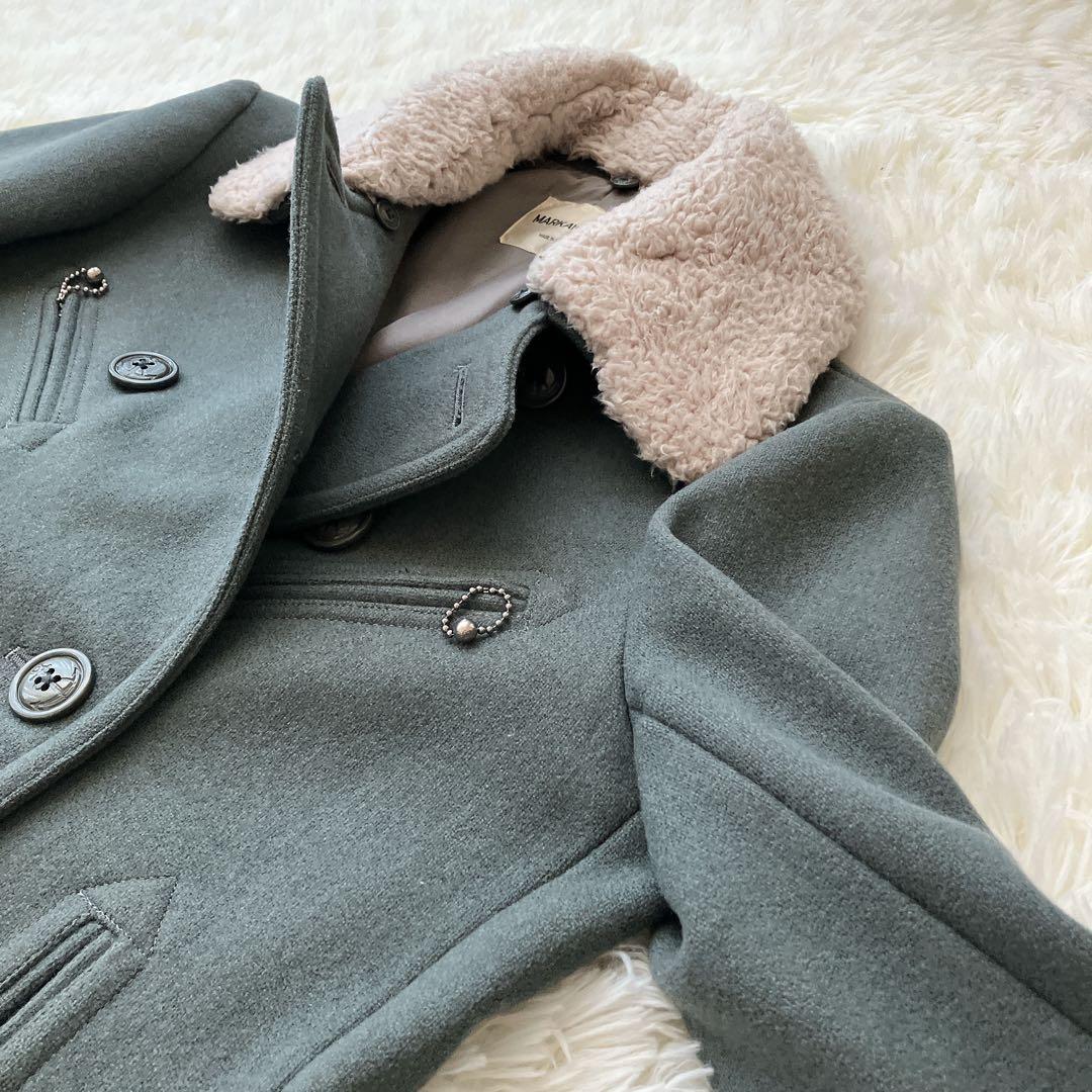 【美品】マーカウェア Pコート ボア襟 ミリタリー ダブルブレスト ウール M