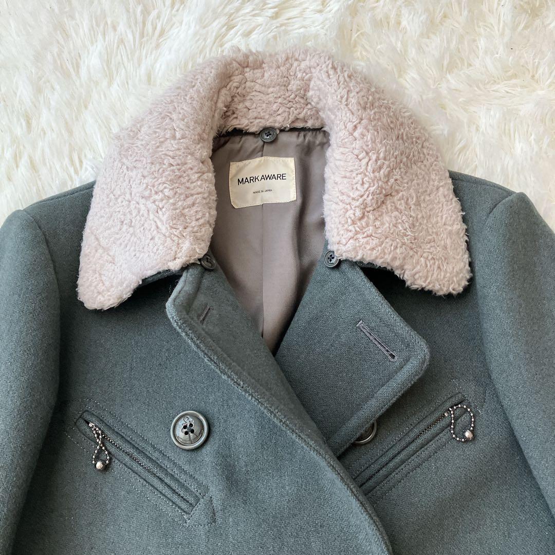 【美品】マーカウェア Pコート ボア襟 ミリタリー ダブルブレスト ウール M