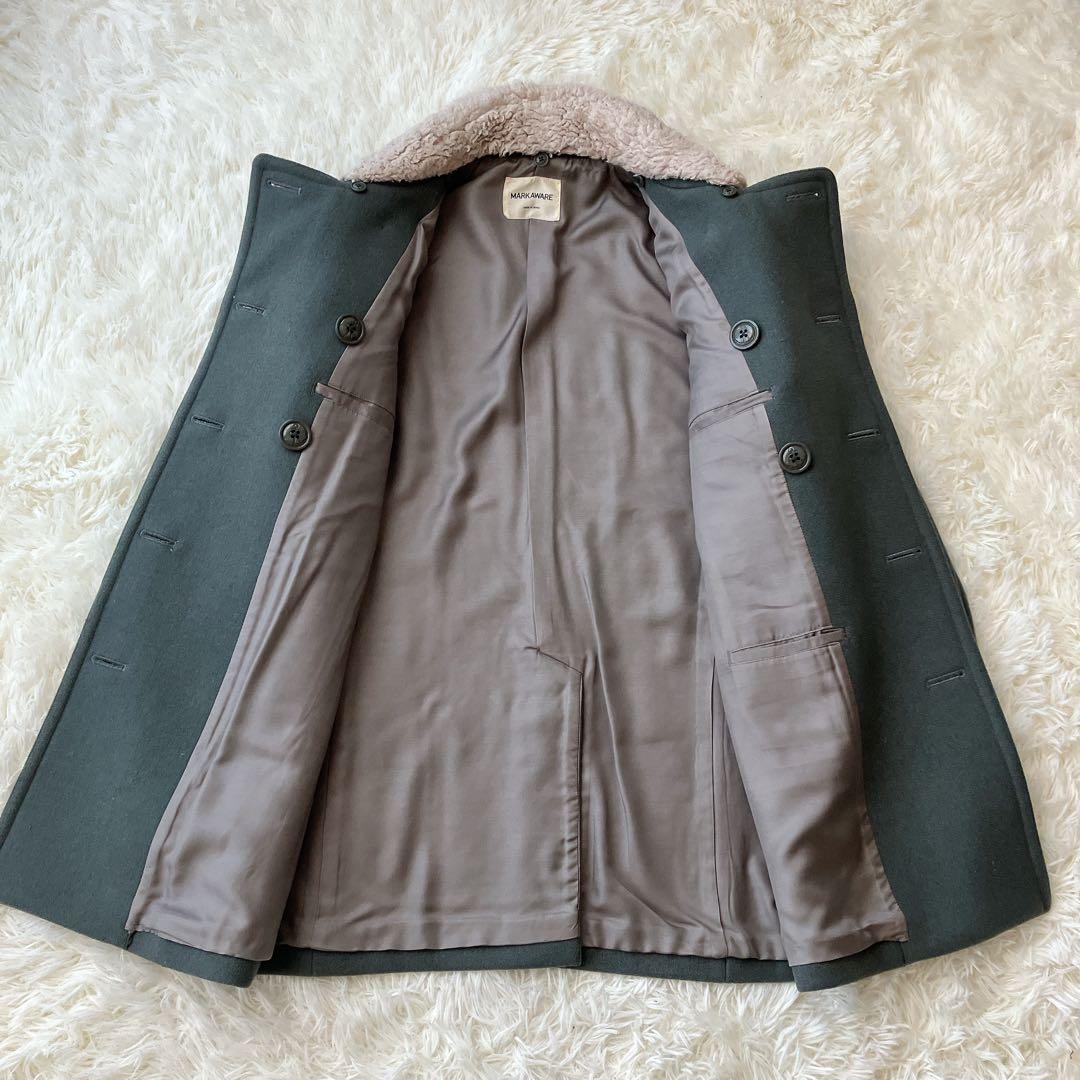 【美品】マーカウェア Pコート ボア襟 ミリタリー ダブルブレスト ウール M