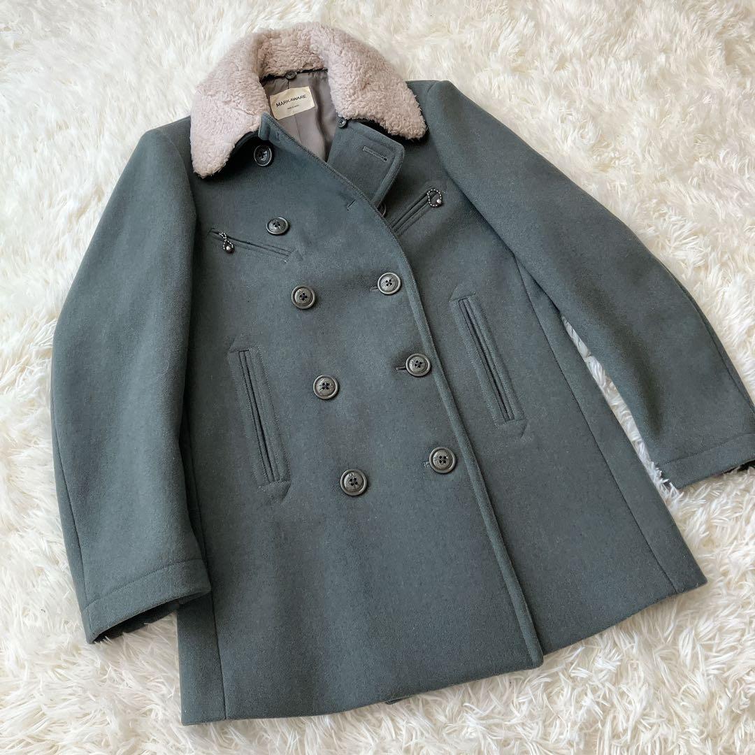 【美品】マーカウェア Pコート ボア襟 ミリタリー ダブルブレスト ウール M