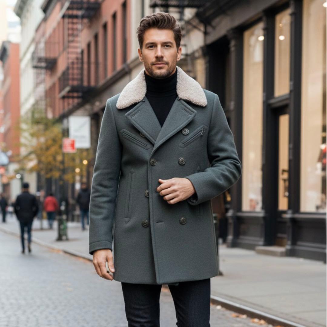 【美品】マーカウェア Pコート ボア襟 ミリタリー ダブルブレスト ウール M