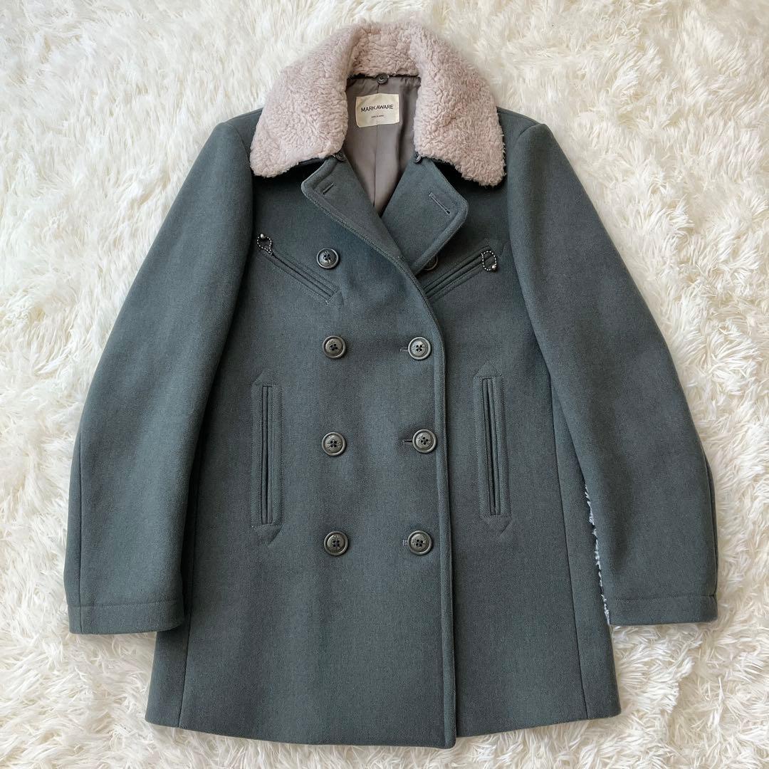 【美品】マーカウェア Pコート ボア襟 ミリタリー ダブルブレスト ウール M