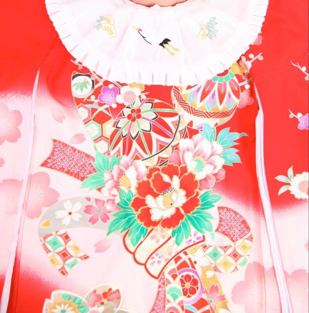 お宮参り 産着 赤 女の子 金糸刺繍 金コマ刺繍