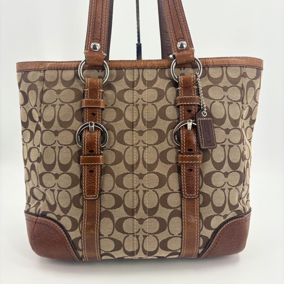 COACH コーチ シグネチャー トートバッグ 茶 キャンバス レザー　842