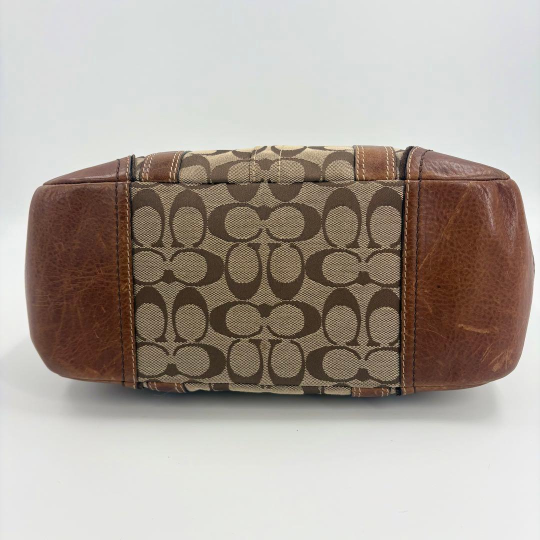 COACH コーチ シグネチャー トートバッグ 茶 キャンバス レザー　842