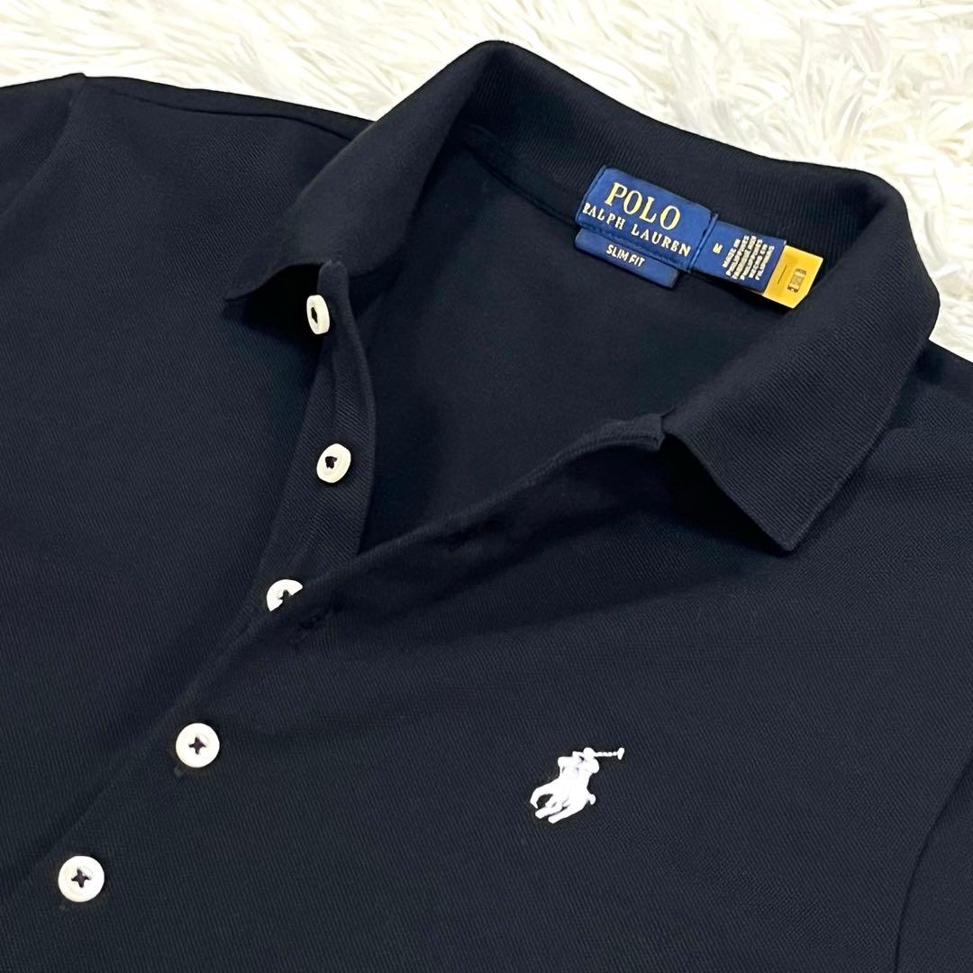 『極美品』ラルフローレン 現行QRタグスリムフィットストレッチポロシャツブラック