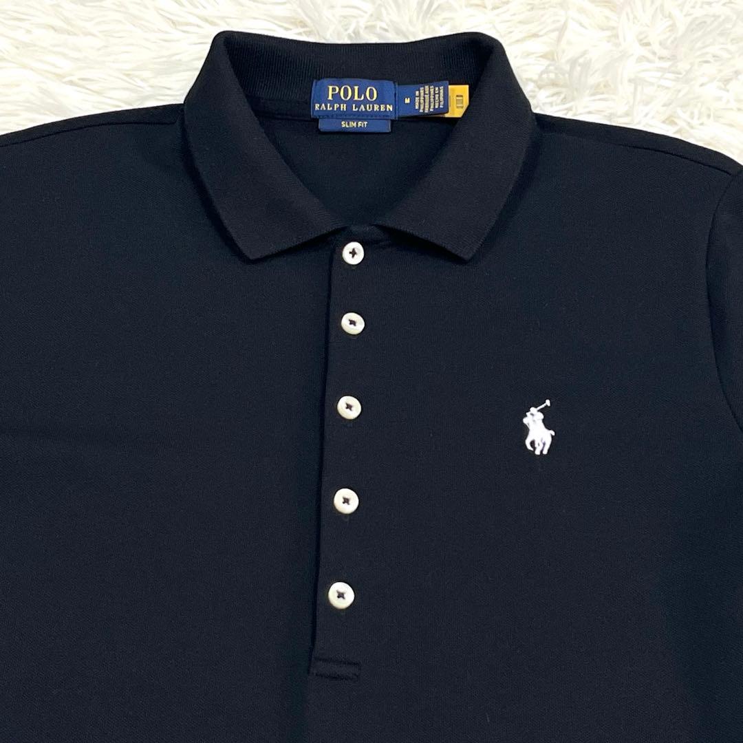 『極美品』ラルフローレン 現行QRタグスリムフィットストレッチポロシャツブラック