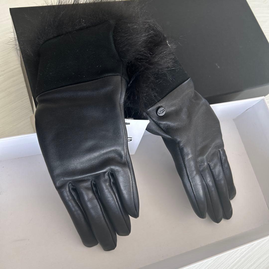 UGG【新品未使用品】Wレザースエードファー付き手袋 M ブラック