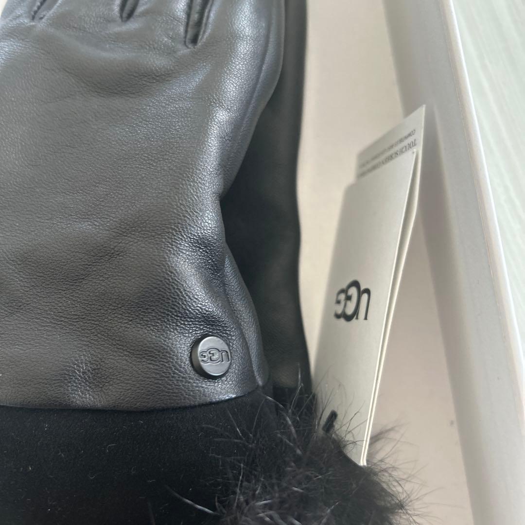UGG【新品未使用品】Wレザースエードファー付き手袋 M ブラック