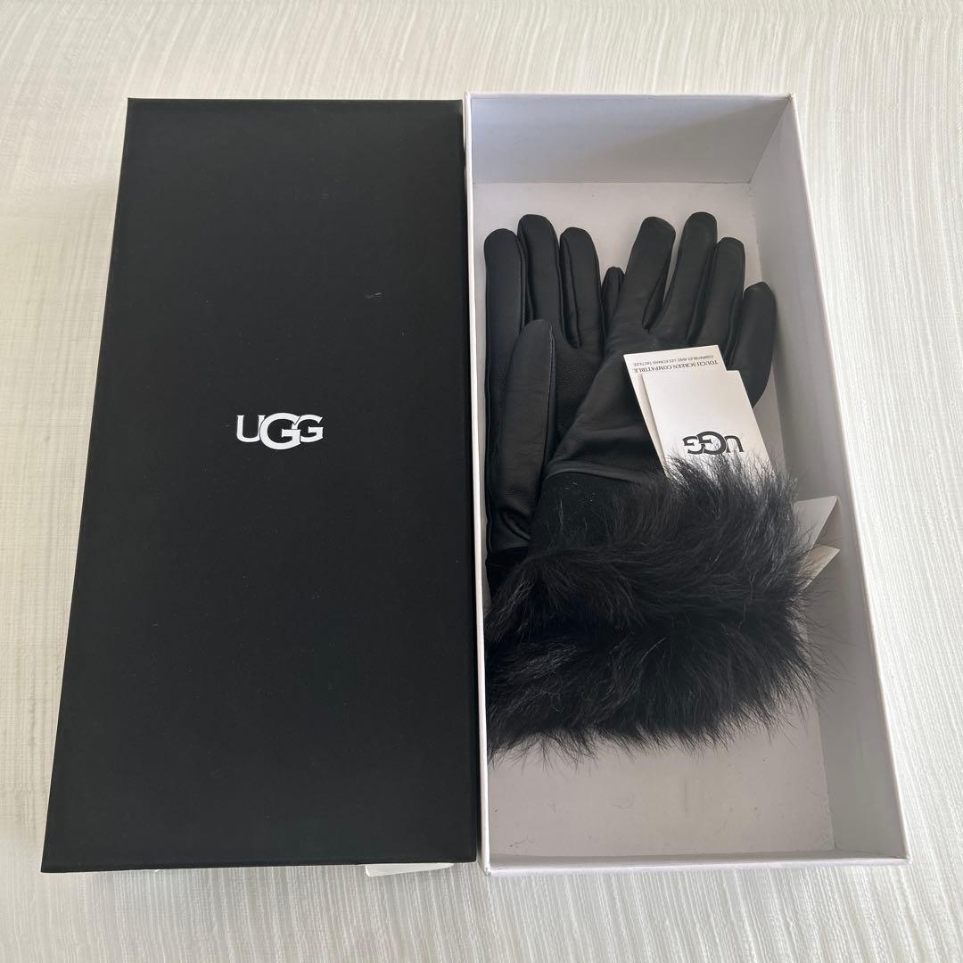 UGG【新品未使用品】Wレザースエードファー付き手袋 M ブラック