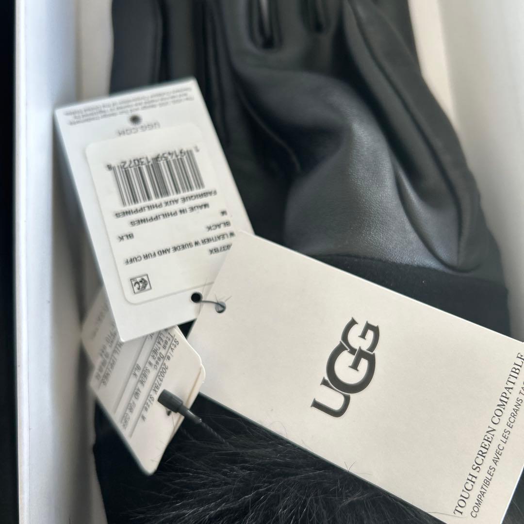UGG【新品未使用品】Wレザースエードファー付き手袋 M ブラック