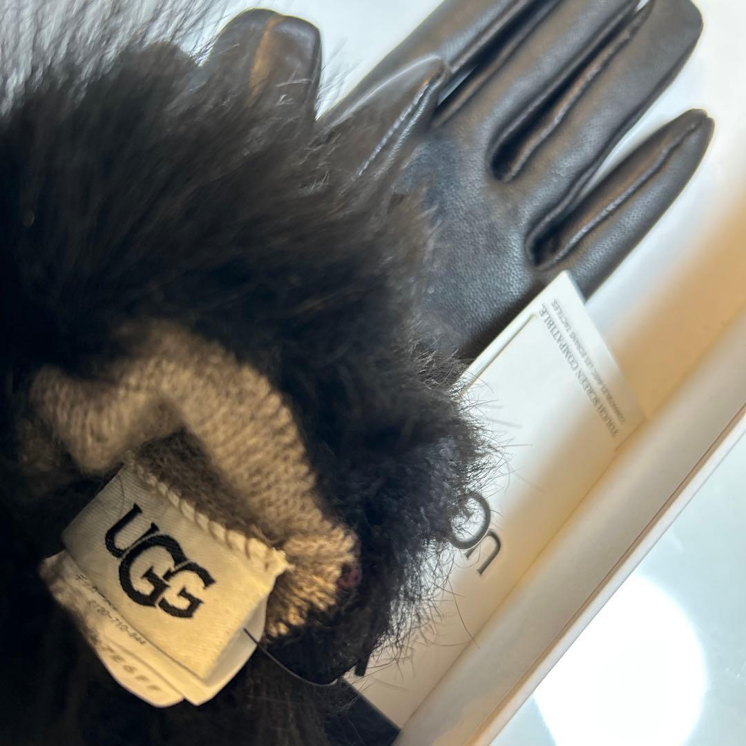 UGG【新品未使用品】Wレザースエードファー付き手袋 M ブラック
