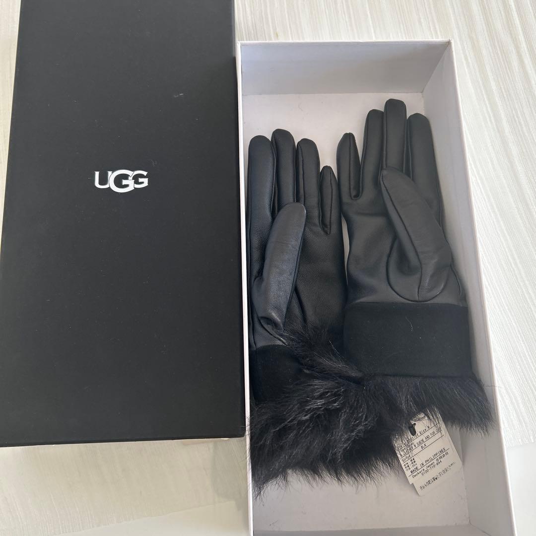 UGG【新品未使用品】Wレザースエードファー付き手袋 M ブラック