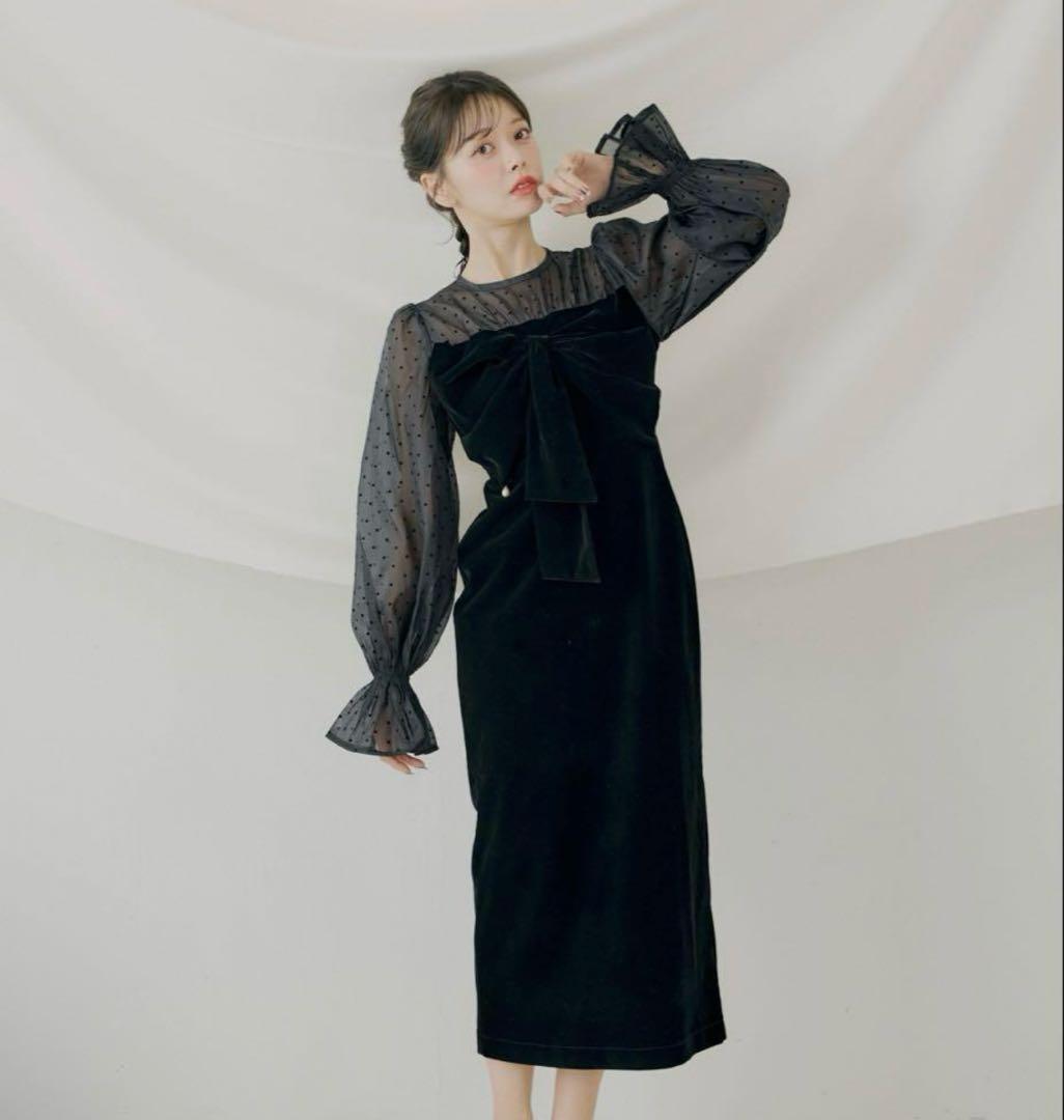 chico オケージョンドレス　リボン　ベロア