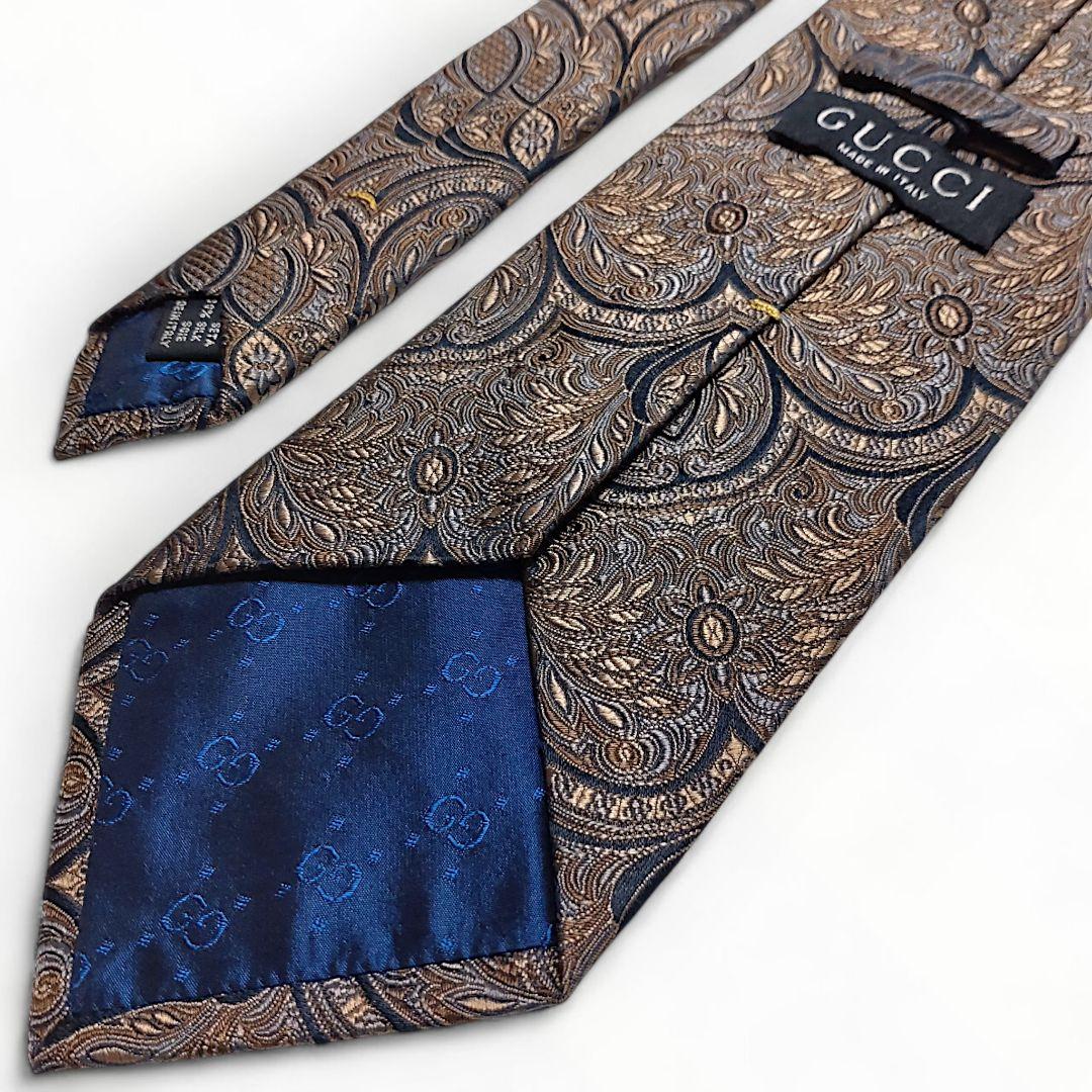 ✨美品✨GUCCI　グッチ　ネクタイ　ペイズリー柄　ブロンズ　ジャガード　シルク