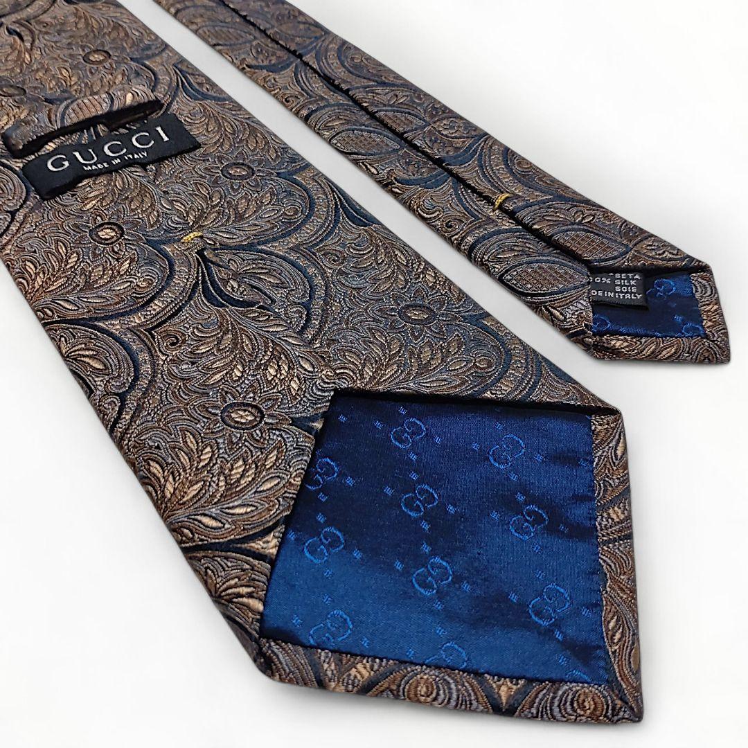 ✨美品✨GUCCI　グッチ　ネクタイ　ペイズリー柄　ブロンズ　ジャガード　シルク