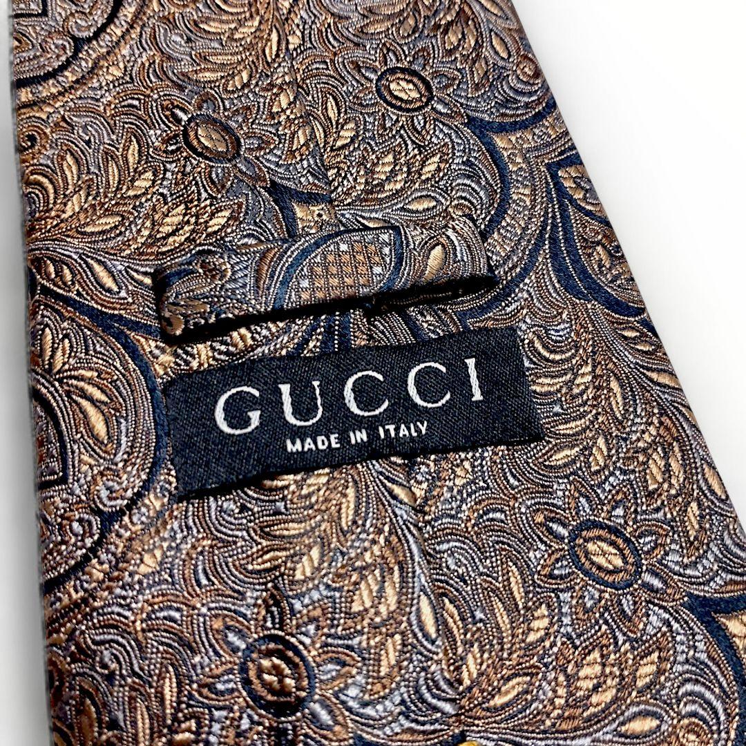 ✨美品✨GUCCI　グッチ　ネクタイ　ペイズリー柄　ブロンズ　ジャガード　シルク