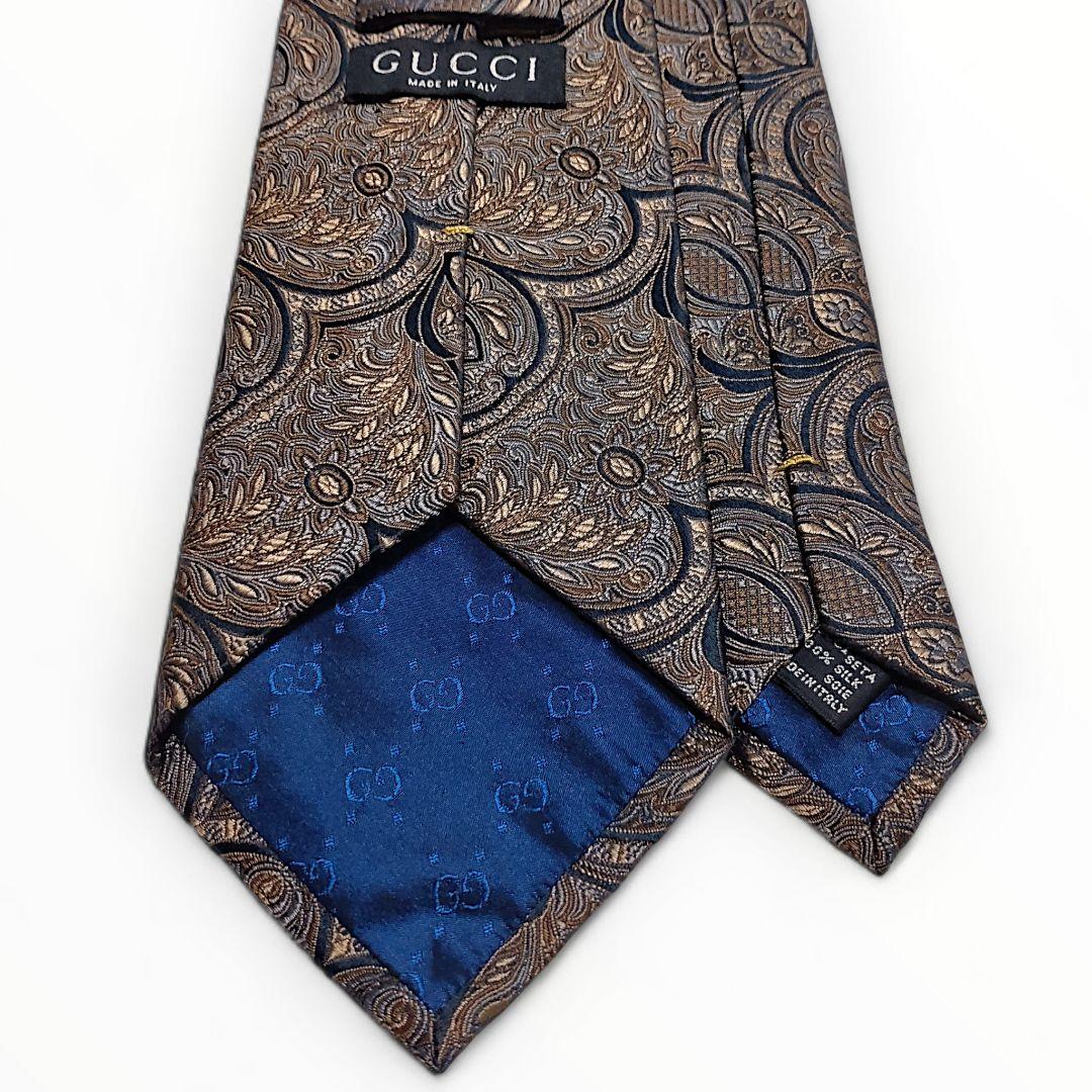 ✨美品✨GUCCI　グッチ　ネクタイ　ペイズリー柄　ブロンズ　ジャガード　シルク