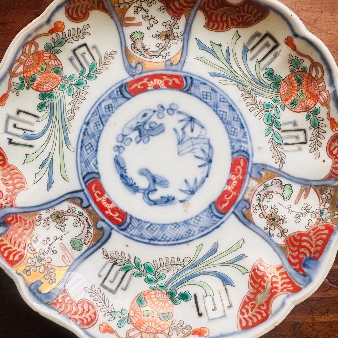 みゆ様　ご確認用　２枚　骨董皿　伊万里　アンティーク皿　金彩色絵草化文一枚 和食