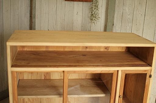 古い木枠のガラス戸棚　木製引き出し6杯　食器棚　本棚　キャビネット　古家具