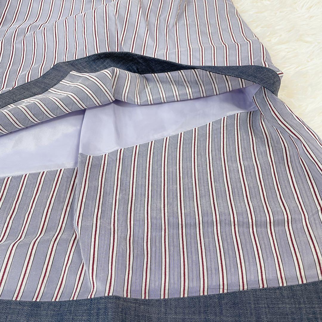 極美品　エムズグレイシー　デニム切替　ストライプ　ノースリーブワンピース　現行