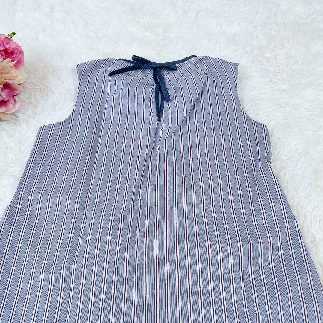 極美品　エムズグレイシー　デニム切替　ストライプ　ノースリーブワンピース　現行