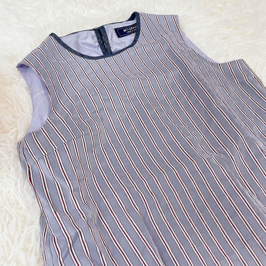 極美品　エムズグレイシー　デニム切替　ストライプ　ノースリーブワンピース　現行