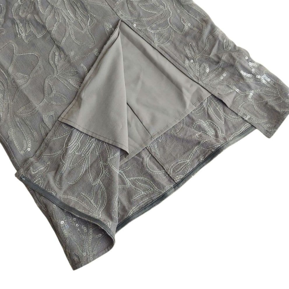 LEJA　ドットチュールフラワースパンコール　Iラインドレス　グレー　S