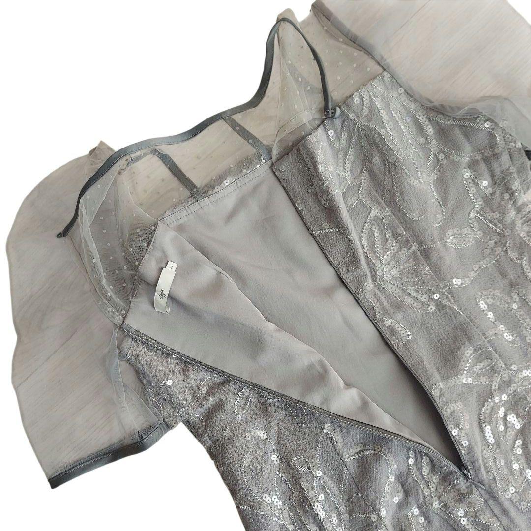 LEJA　ドットチュールフラワースパンコール　Iラインドレス　グレー　S