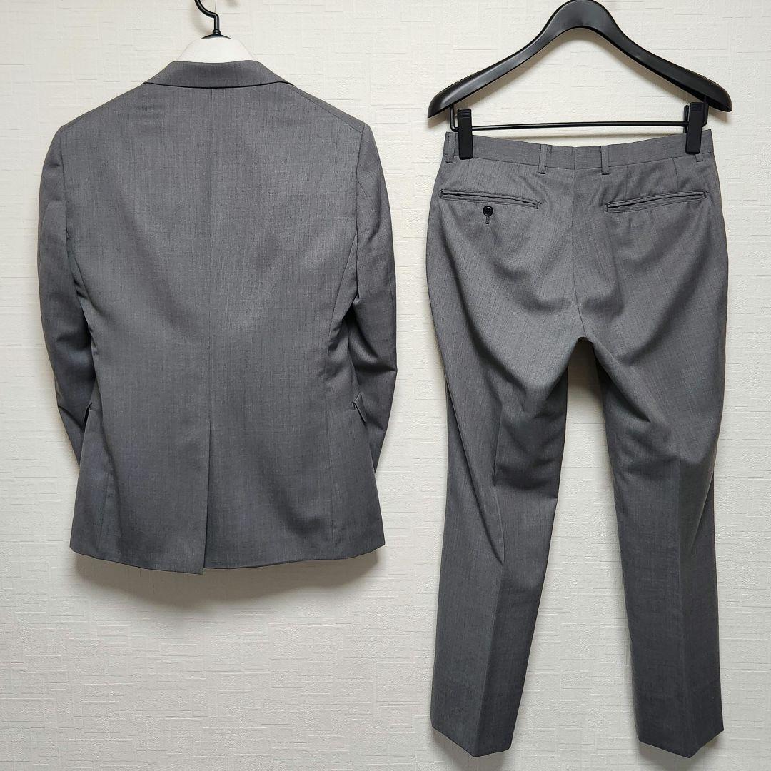 スーツセレクト　メンズ　スーツ　グレー　無地　スキニー　ウール混　美品