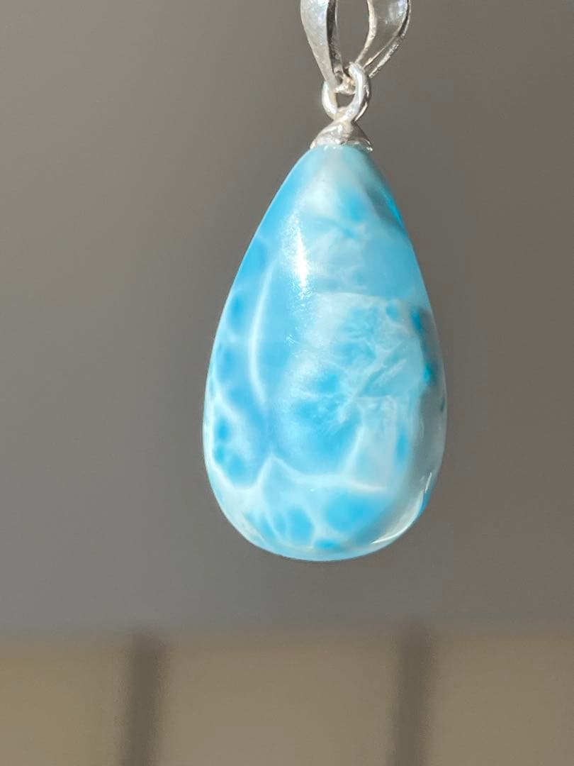 天然石☆高品質！ラリマーしずく型ペンダントップ☆透明感高いブルー＆模様が美しい！