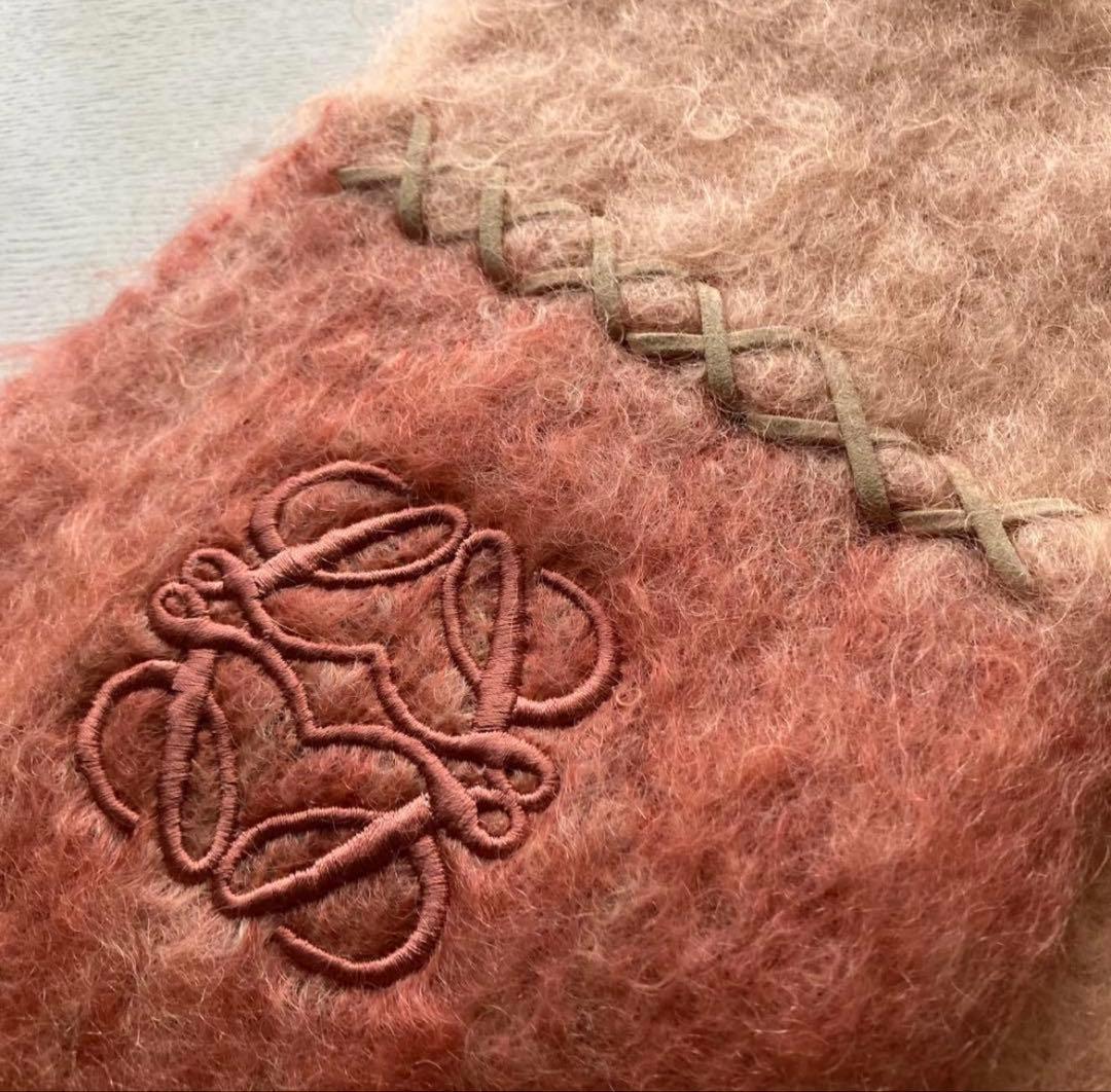 LOEWE ロエベ フリンジ付きマフラー　アナグラム刺繍　モヘヤ混