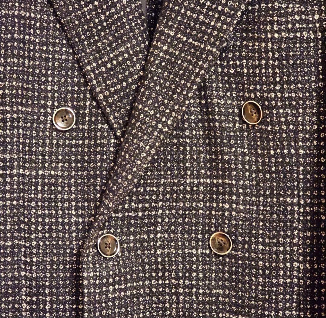 【美品】canonico tweedダブルブレストジャケット 濃紺×グレー