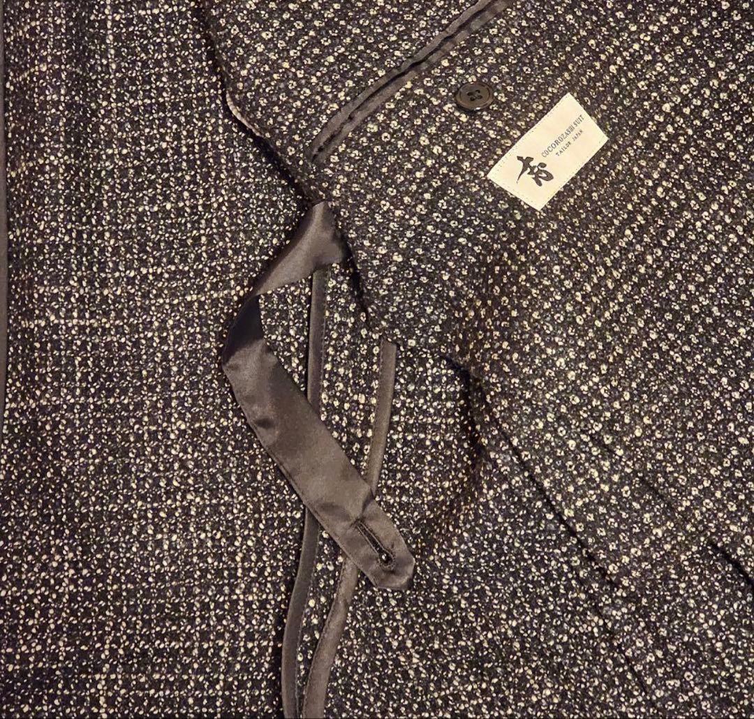 【美品】canonico tweedダブルブレストジャケット 濃紺×グレー
