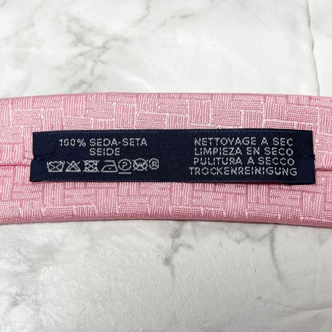 エルメス　HERMES ネクタイ　現行タグ　H織　ファソネ　ピンク　ソリッドタイ